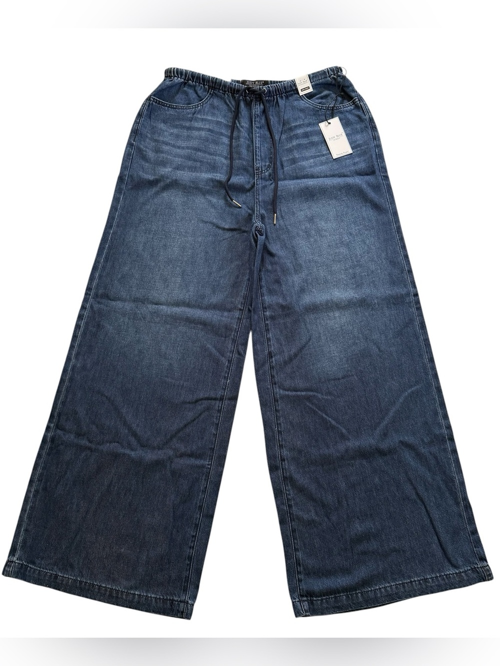 NWT Judy Blue High Waist Wide Leg Palazzo Cut Dark Elastic Waistband Jeans 9/29